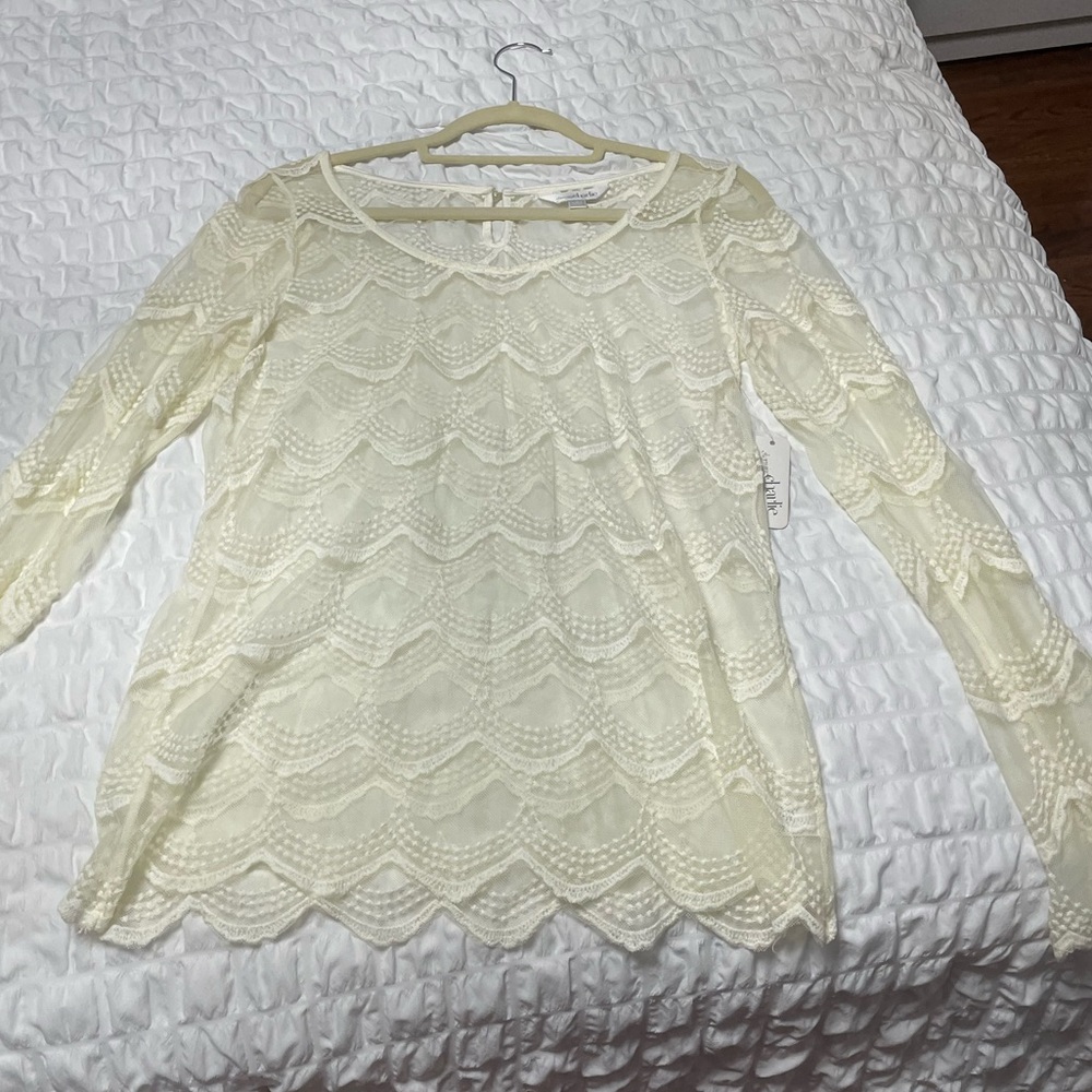 White sheer scalloped shirt